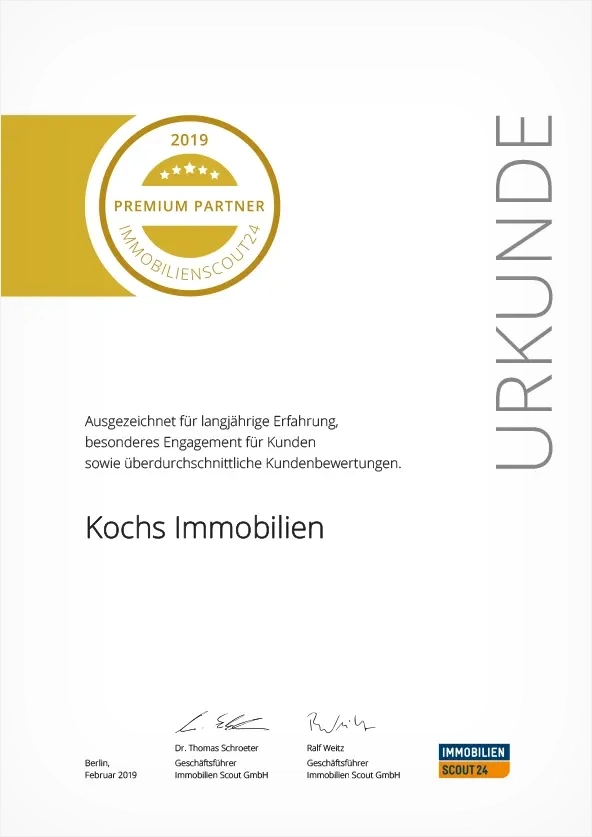 ImmobilienScout24 Premium Partner 2019 Urkunde