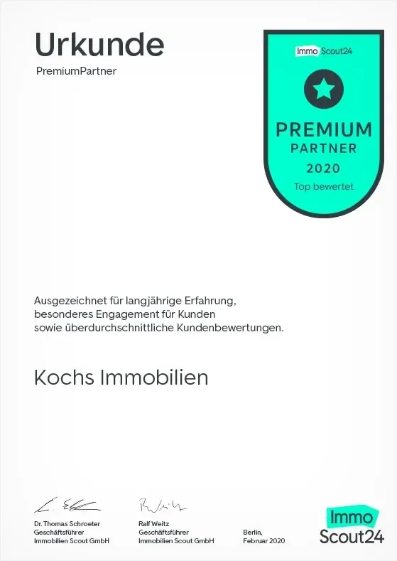 ImmobilienScout24 Premium Partner 2020 Urkunde
