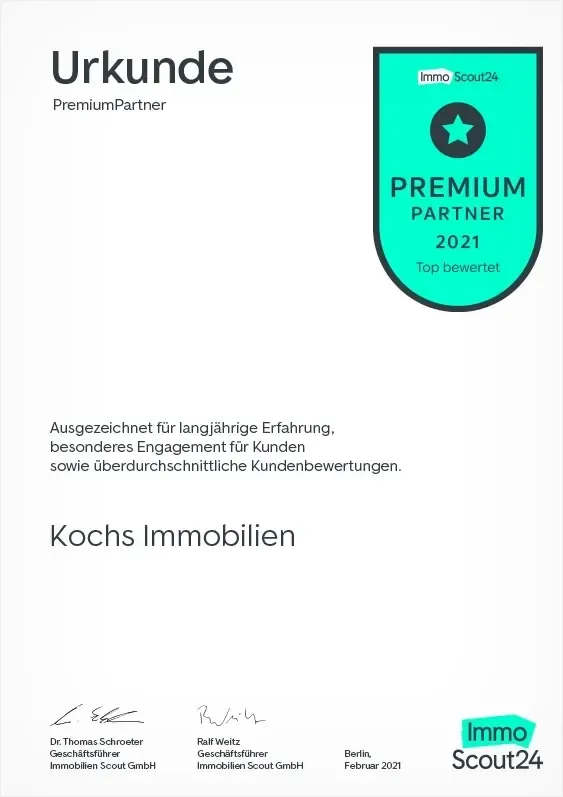 ImmobilienScout24 Premium Partner 2021 Urkunde